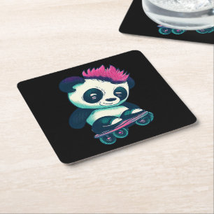 Niedliches Baby Panda mit Mohawk   Skater Panda Rechteckiger Pappuntersetzer