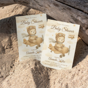 Niedliches Baby Pilot Bear Baby Shower Einladung
