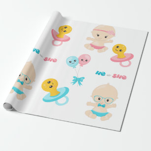 Niedliches Baby Pink Blue Gender Reveal Party Geschenkpapier