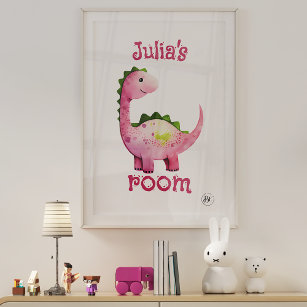 Niedliches Baby Pink & Green Dinosaurier Kinderzim Poster