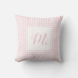 Niedliches Baby Pink und White Mit Monogramm Gingh Kissen