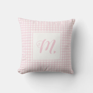 Niedliches Baby Pink und White Mit Monogramm Gingh Kissen