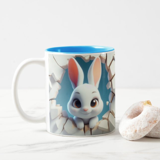 niedliches Baby Rabbit Hot Cocoa Kaffees Tiere in  Zweifarbige Tasse (Mit Donut)