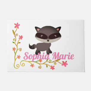 Niedliches Baby Raccoon mit Blume Fußmatte