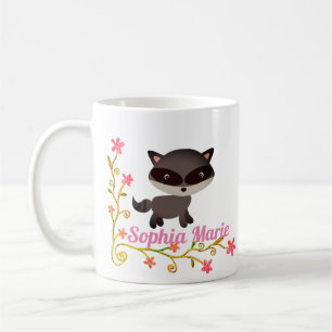 Niedliches Baby Raccoon mit Blume Kaffeetasse