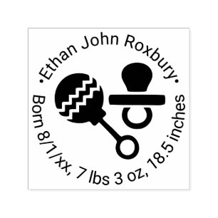 Niedliches Baby Rattle und Schnuller Geburtserklär Permastempel