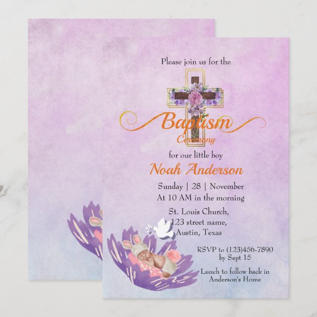 Niedliches Baby schlafend in einer Blume Taufe Ein Einladung (Vorne/Hinten)