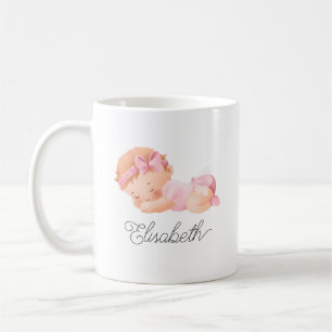 Niedliches Baby Schlafmädchen Rosa Personalisierte Kaffeetasse