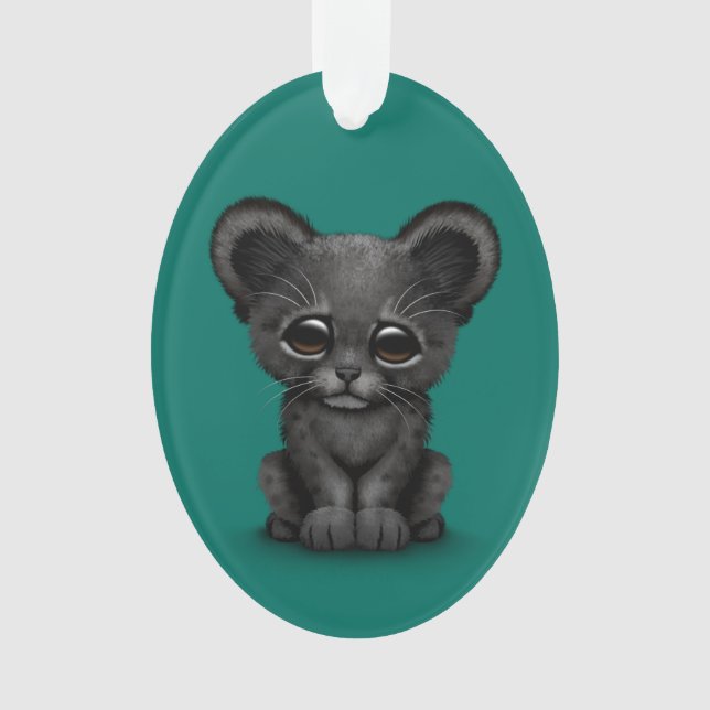 Niedliches Baby-schwarzer Panther CUB auf Ornament (Vorderseite)