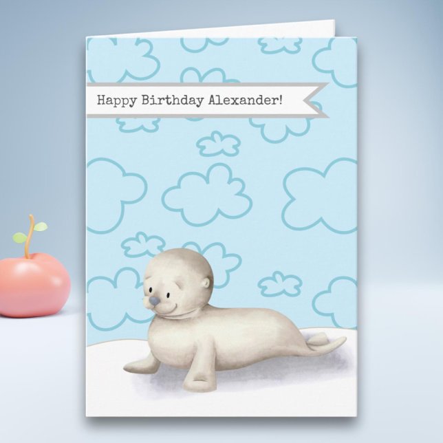 Niedliches Baby Siegel Personalisiert Happy Birthd Karte (Von Creator hochgeladen)