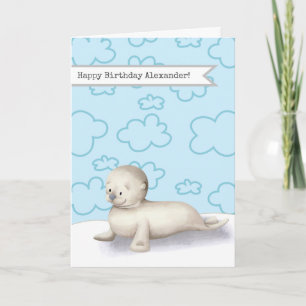 Niedliches Baby Siegel Personalisiert Happy Birthd Karte
