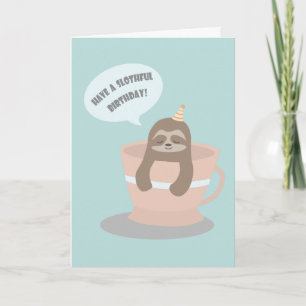 Niedliches Baby Sloth im Teacup Geburtstagskarte Karte