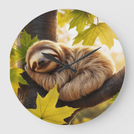 Niedliches Baby-Sloth-Schlaf im Baum Große Wanduhr