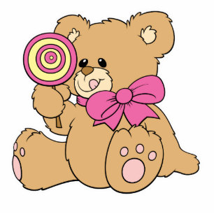 Niedliches Baby Teddy Bear mit Lollipop Freistehende Fotoskulptur