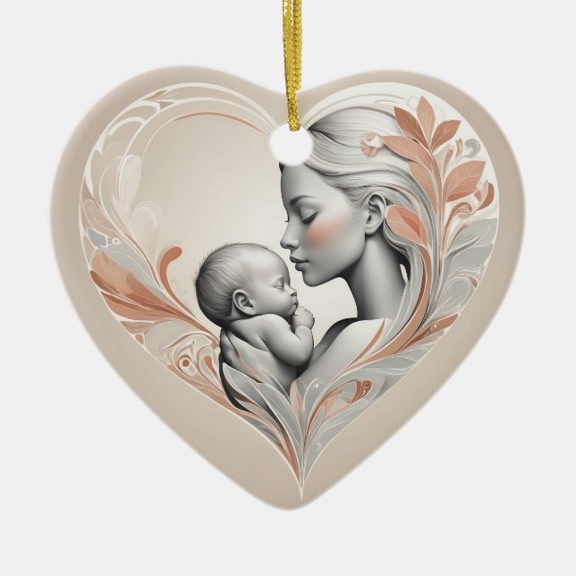 niedliches Baby und Mama Keramik Ornament (Vorne)