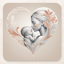 niedliches Baby und Mama Rechteckiger Pappuntersetzer