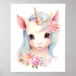 Niedliches Baby Unicorit Portrait Kinder Kinderzim Poster
