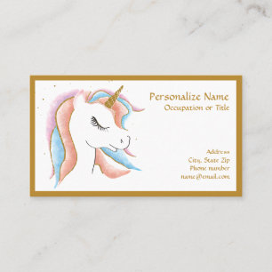Niedliches Baby Unicorn Pastel Pink Blue Gold Horn Visitenkarte