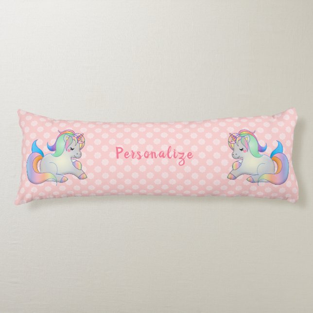 Niedliches Baby Unicorn Pink Polka Dot Pastel Beet Seitenschläferkissen (Vorderseite)