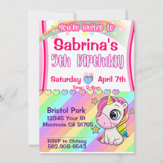 Niedliches Baby Unicorn zum 5. Geburtstag Einladung