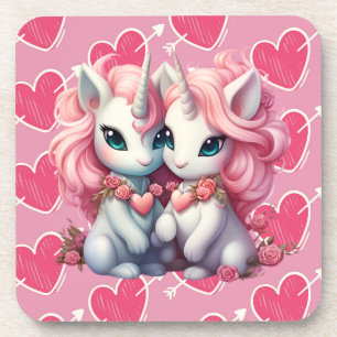 Niedliches Baby Unicorns Cuple für Valentinstag Ge Getränkeuntersetzer