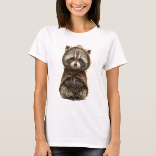 Niedliches Baby-Waschbär in rustikaler brauner Kap T-Shirt