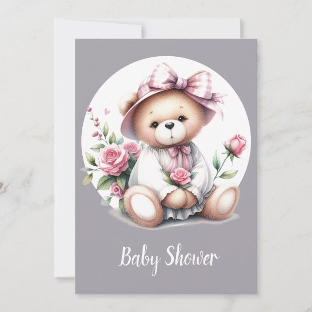 Niedliches Baby Watercolor Teddy Bear Baby Einladung (Vorderseite)