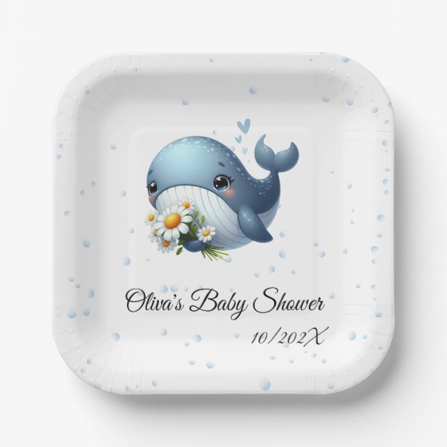 Niedliches Baby Whale Babyduschpapier Pappteller (Vorderseite)