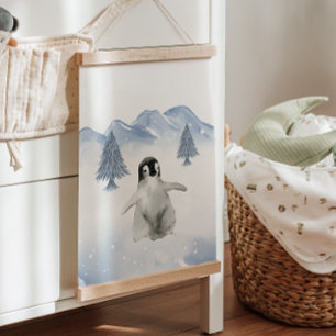 Niedliches Baby Winter Pinguin Kinderzimmer Wandde Wandteppich Mit Holzrahmen