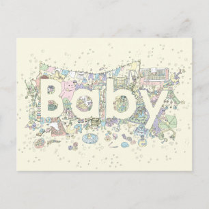 Niedliches Baby Word Art Pastel Farben Geschlecht  Postkarte