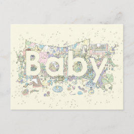 Niedliches Baby Word Art Pastel Farben Geschlecht Postkarte