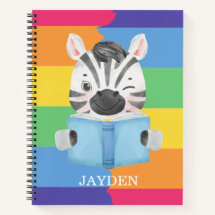 Niedliches Baby Zebra Reading Book Name Kids Rainb Notizbuch