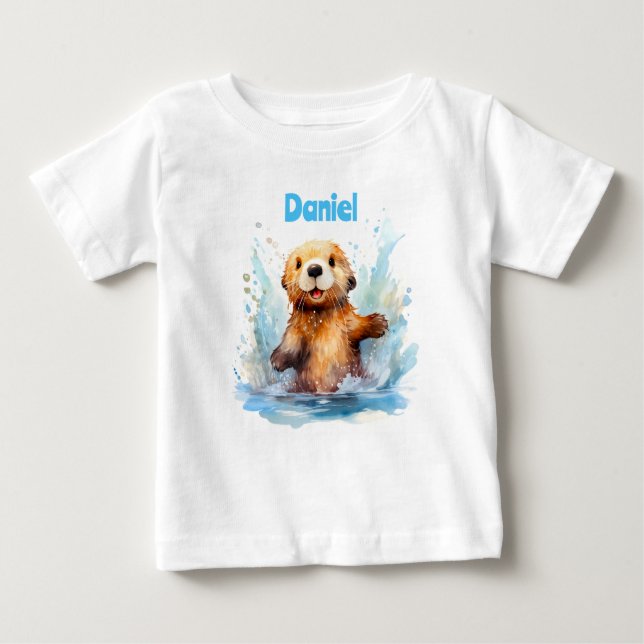 Niedliches Babymeer Otter in Wasser Splash Persona Baby T-shirt (Vorderseite)