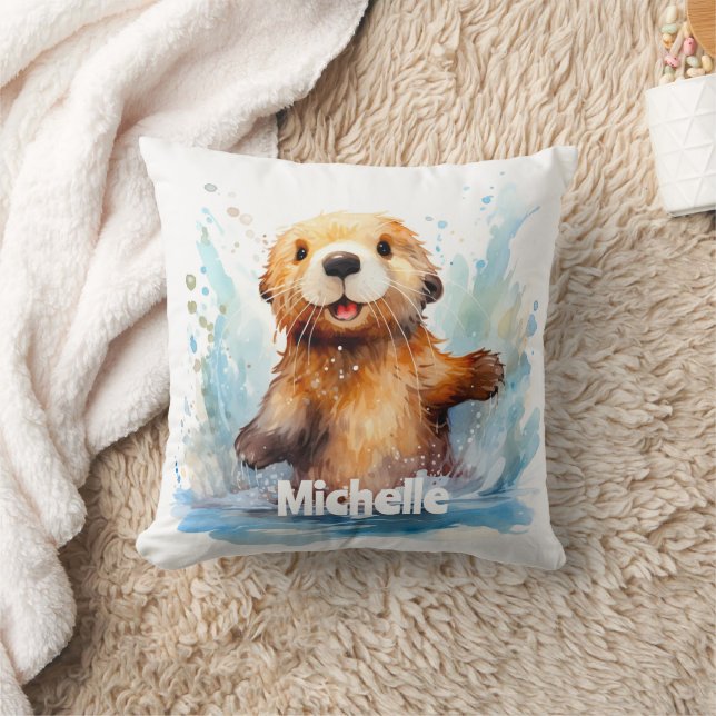 Niedliches Babymeer Otter in Wasser Splash Persona Kissen (Decke)