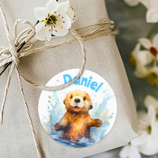 Niedliches Babymeer Otter in Wasser Splash Persona Runder Aufkleber