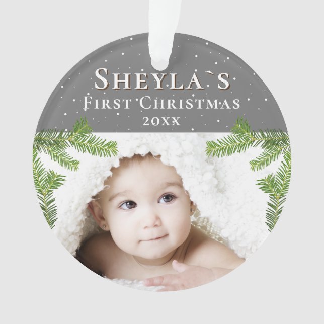 Niedliches Baby's First Christmas 2 Foto Ornament (Vorderseite)