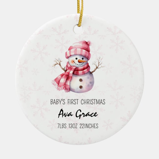 Niedliches Baby's First Christmas Winter Snowman Keramik Ornament (Vorne)