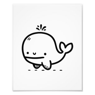 Niedliches Babywal - Kawaii Meerestier Liniengrafi Fotodruck