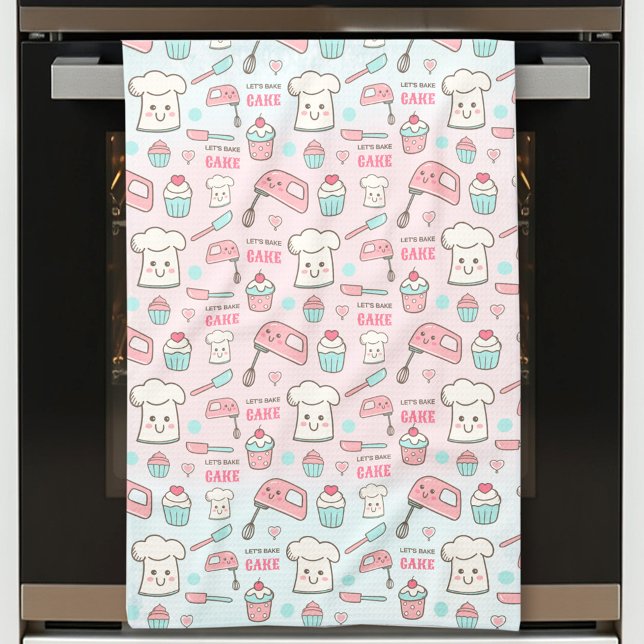 Niedliches Backen Rosa Blue Cupcake Eigener Text Geschirrtuch (Cute Baking Pink Blue Cupcake Custom Text Kitchen Towel)