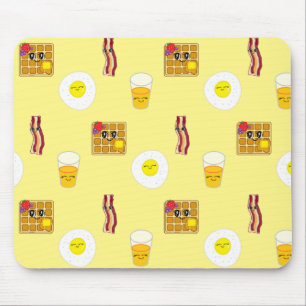 Niedliches Bakon, Eier und Waffeln Cartoon Mousepad