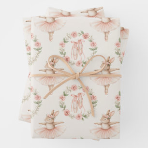 niedliches Ballerina Kaninchen und Blume Geschenkpapier Set