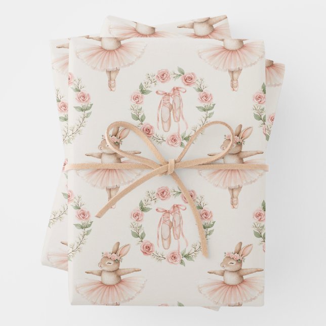 niedliches Ballerina Kaninchen und Blume Geschenkpapier Set (Beispiel)