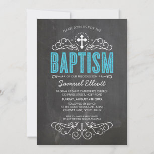 NIEDLICHES BAPTISM elegantes, blaues Glitzer Einladung