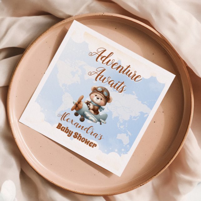 Niedliches Bären-Flugzeug Erlebnis beginnt Serviette (Von Creator hochgeladen)