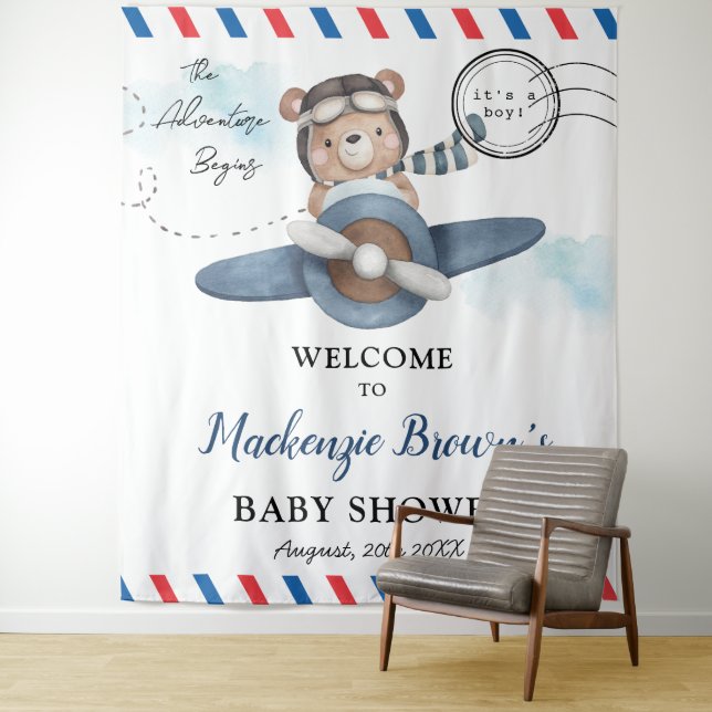 Niedliches Bärenabenteuer Beginnt Boy Baby Dusche Wandteppich (Beispiel)