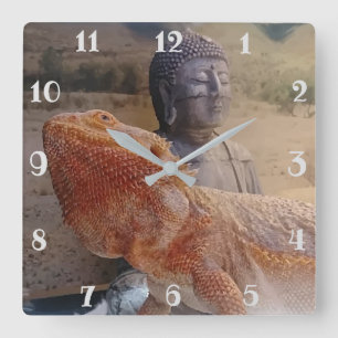Niedliches Bärenland und Buddha Foto Print Quadratische Wanduhr