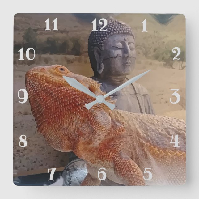 Niedliches Bärenland und Buddha Foto Print Quadratische Wanduhr (Vorderseite)