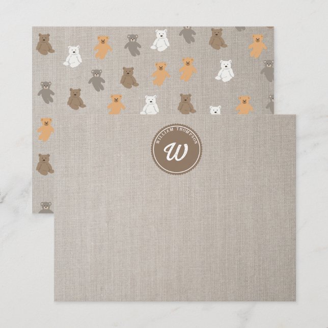 Niedliches Bärenmuster Anfangsmonogramm Mitteilungskarte (Vorne/Hinten)