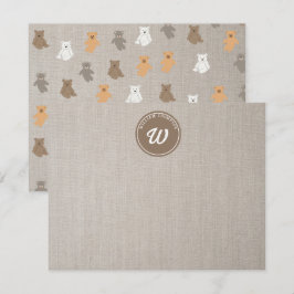 Niedliches Bärenmuster Anfangsmonogramm Mitteilungskarte
