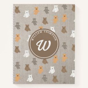 Niedliches Bärenmuster Anfangsmonogramm Notizbuch